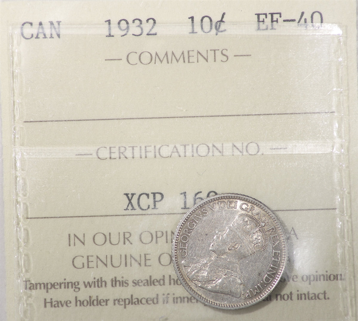 1932 Canada 10-cents ICCS Certified EF-40