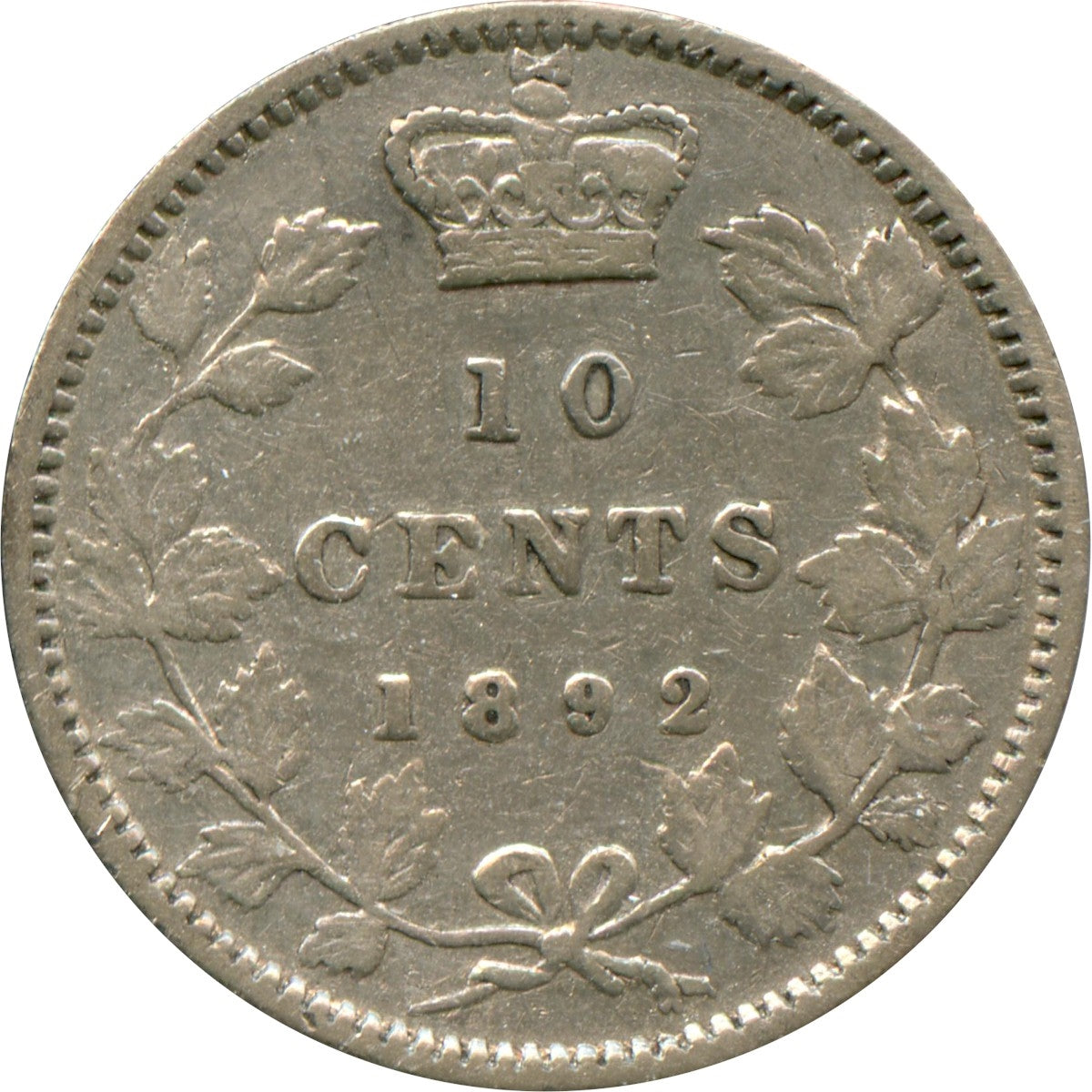 1892 Obv. 5 Canada 10-cents Fine (F-12) $