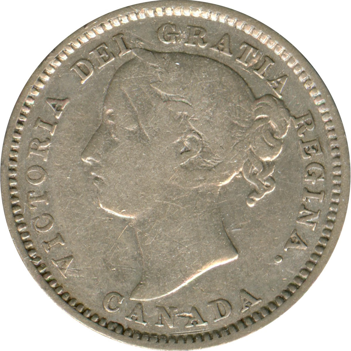 1892 Obv. 5 Canada 10-cents Fine (F-12) $