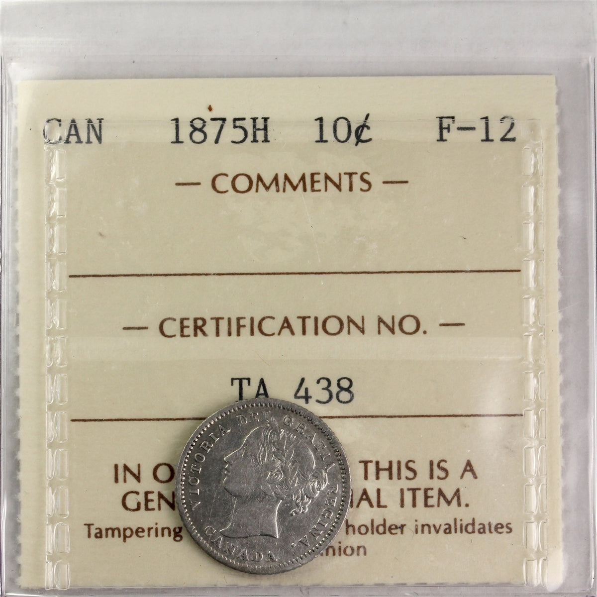 1875H Canada 10-cents ICCS Certified F-12