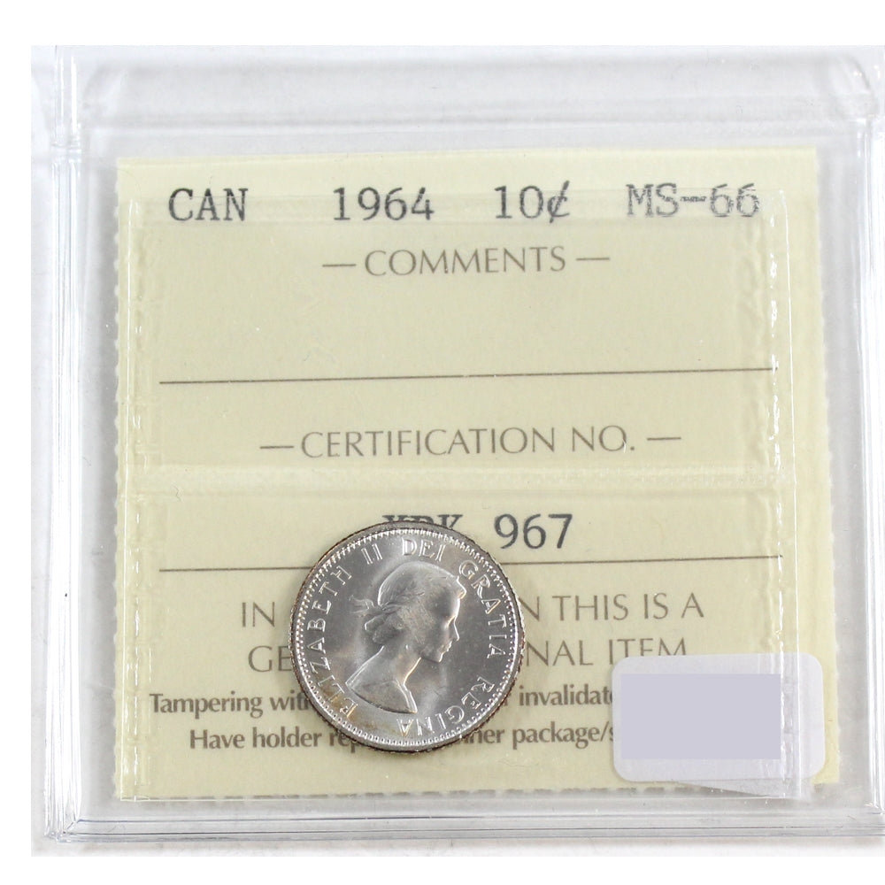 1964 Canada 10-cents ICCS Certified MS-66