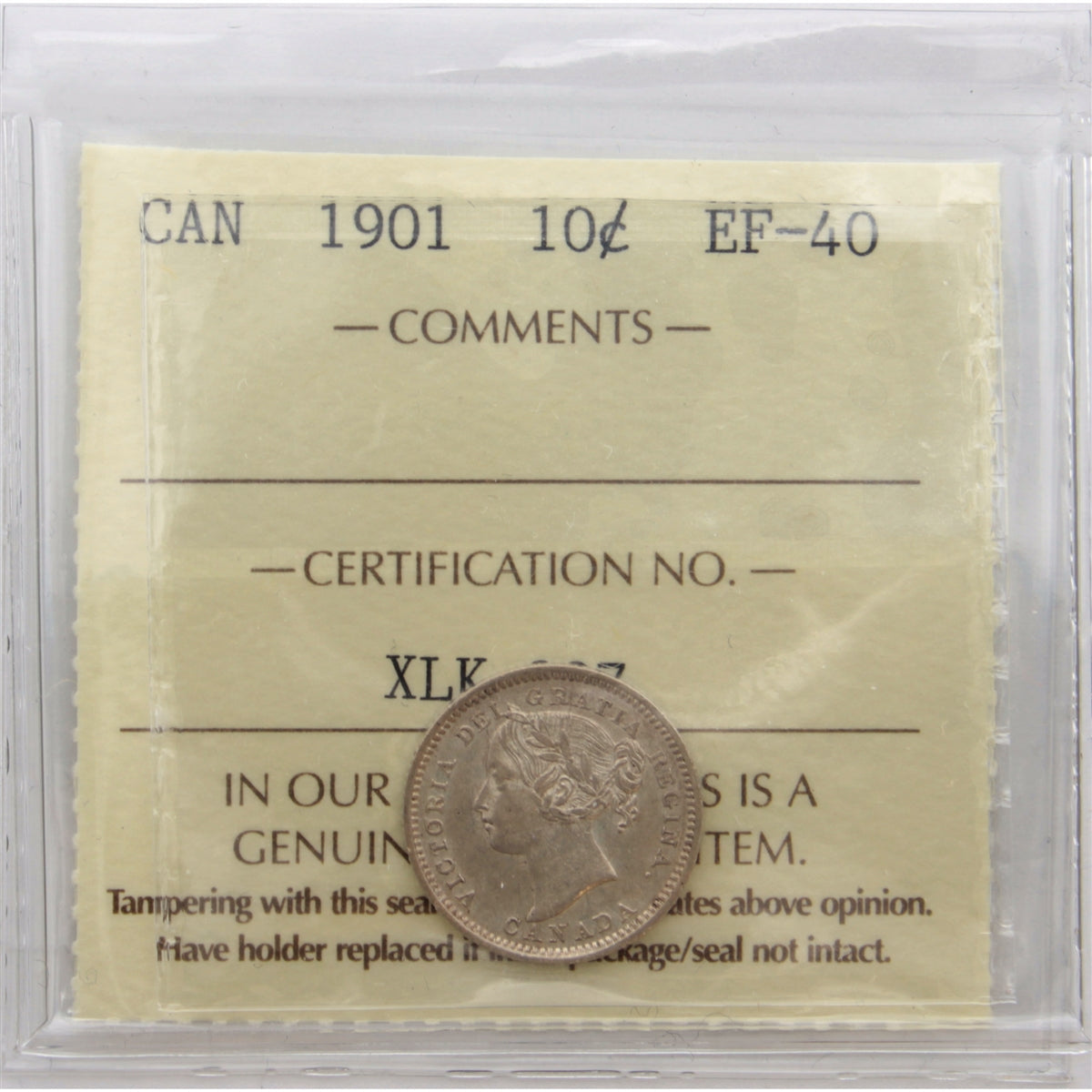 1901 Canada 10-cents ICCS Certified EF-40