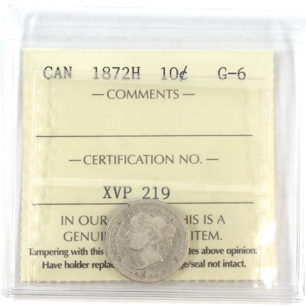 1872H Canada 10-cents ICCS Certified G6