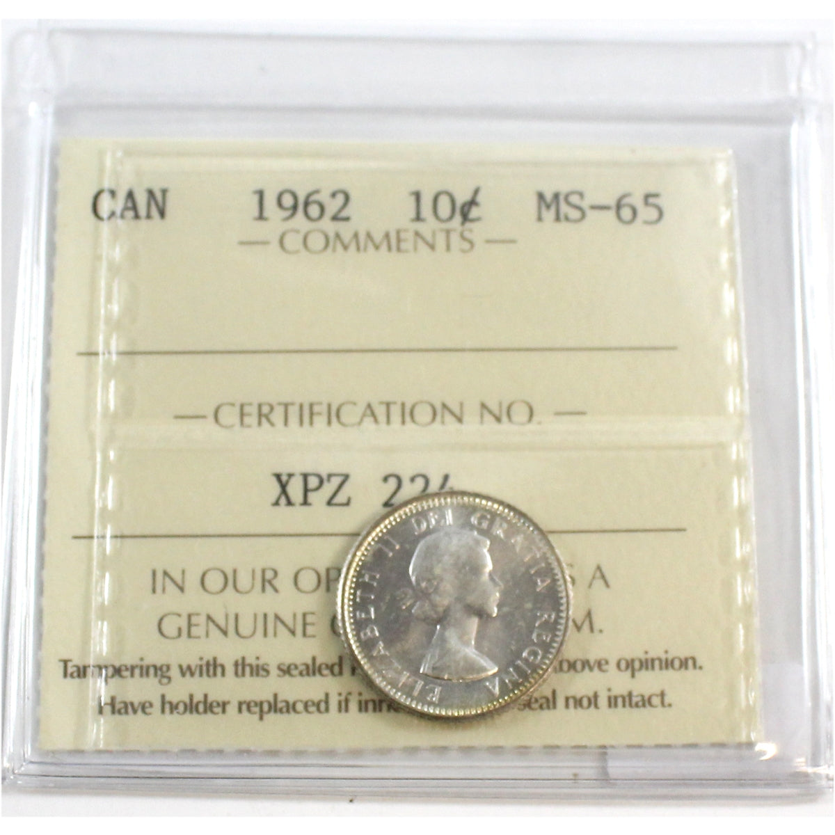 1962 Canada 10-cents ICCS Certified MS65