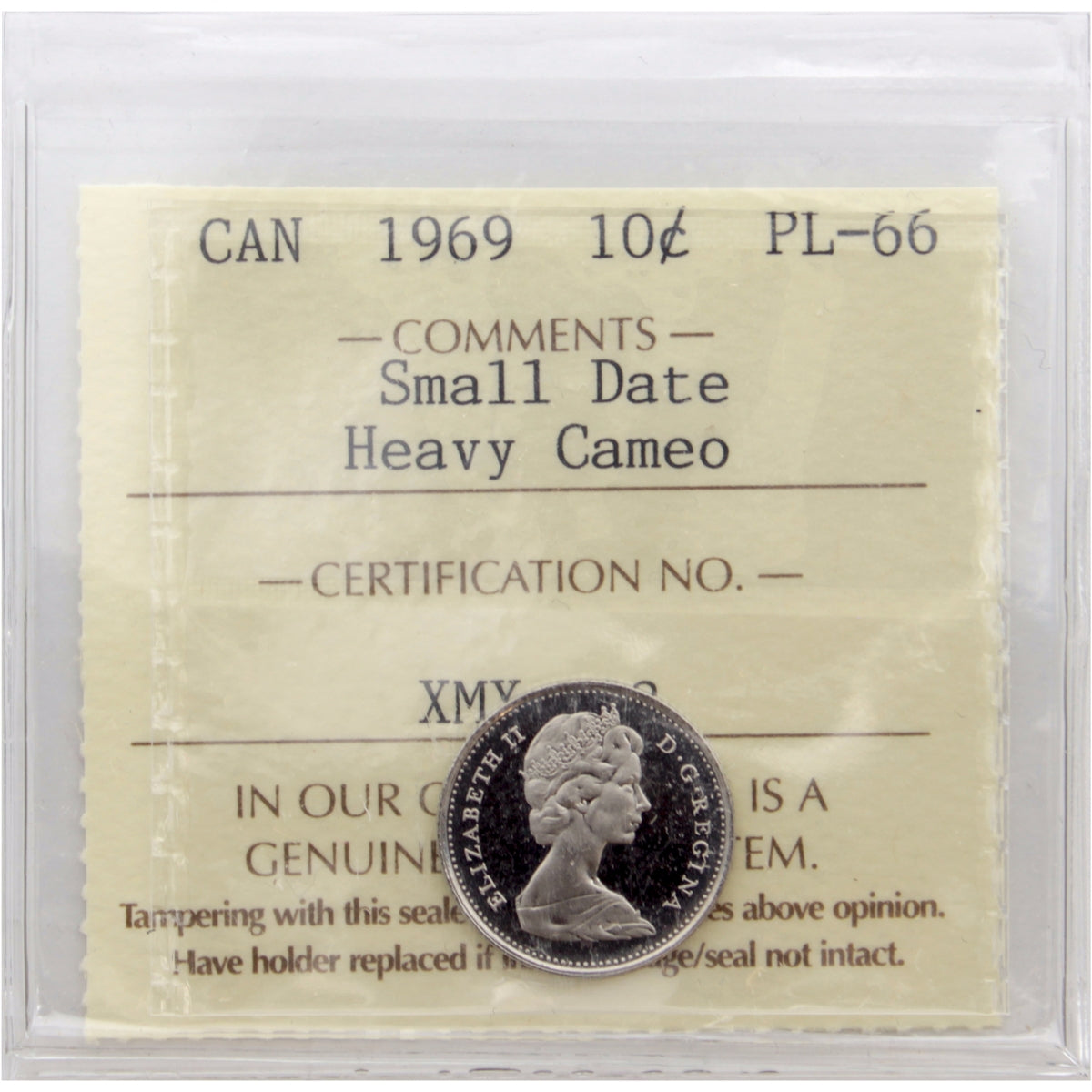 1969 Small Date Canada 10-cents ICCS Certified PL66 Heavy Cameo