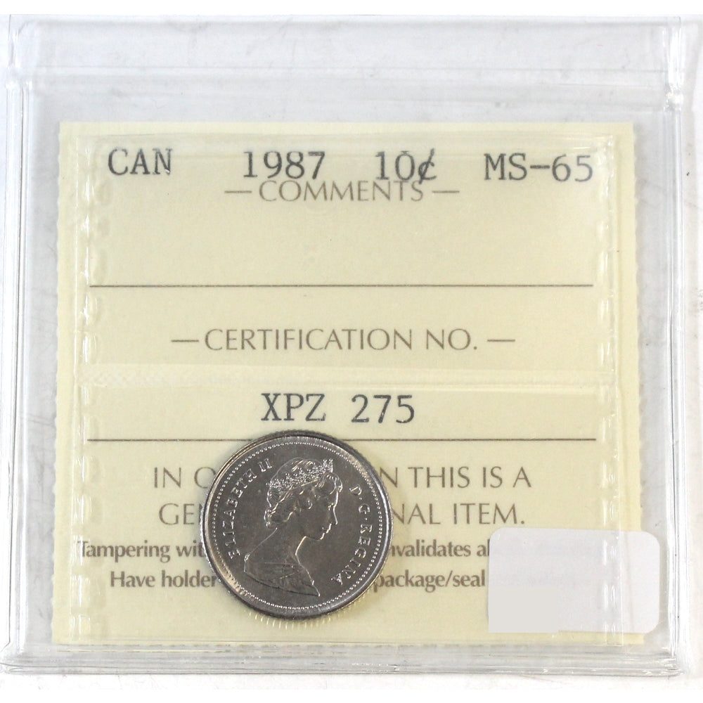 1987 Canada 10-cents ICCS Certified MS65