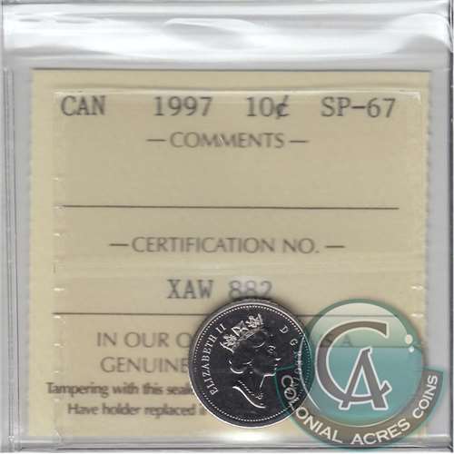 1997 Canada 10-cents ICCS Certified SP67