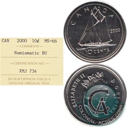 2000 Canada 10-cents ICCS Certified MS66 Numismatic BU