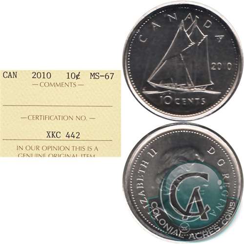 2010 Canada 10-cents ICCS Certified MS67