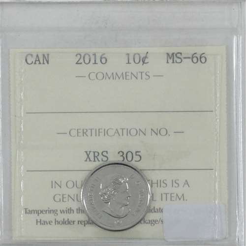 2016 Canada 10-cents ICCS Certified MS66