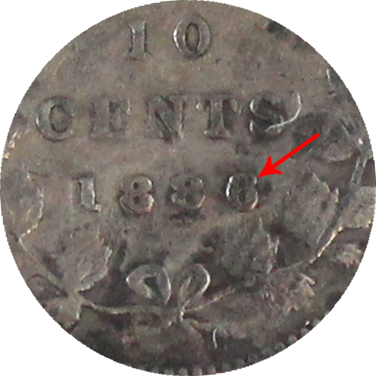 1886 Large Knob 6, Obv. 5 Canada 10-cents ICCS Certified F12
