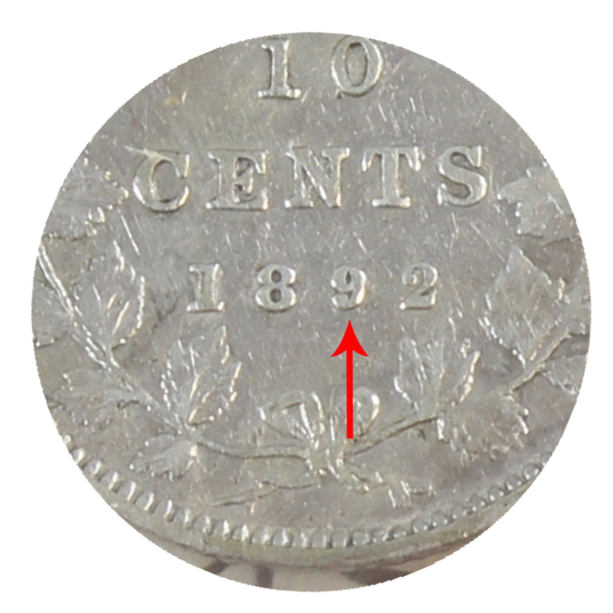 1892 Small 9, Obv. 5 Canada 10-cents ICCS Certified VF20