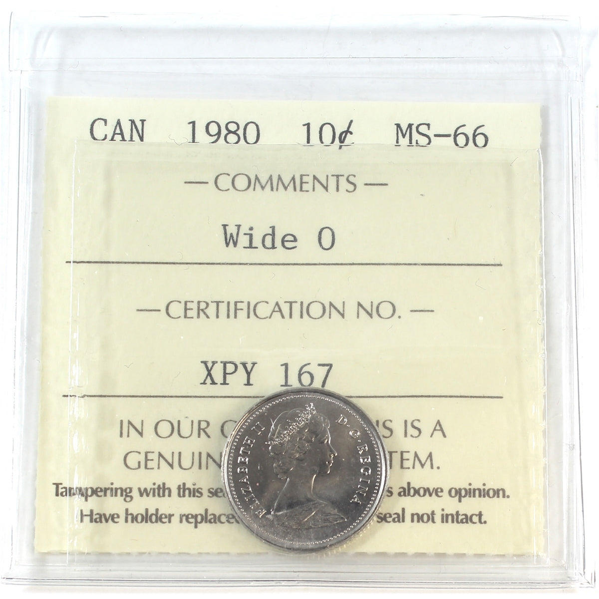 1980 Wide 0 Canada 10-cents ICCS Certified MS-66