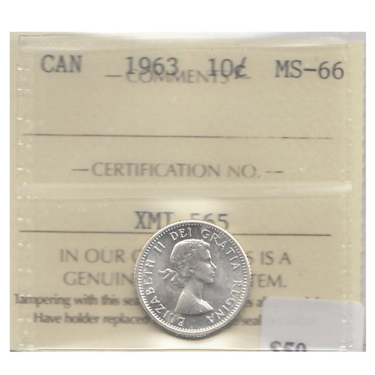 1963 Canada 10-cents ICCS Certified MS66