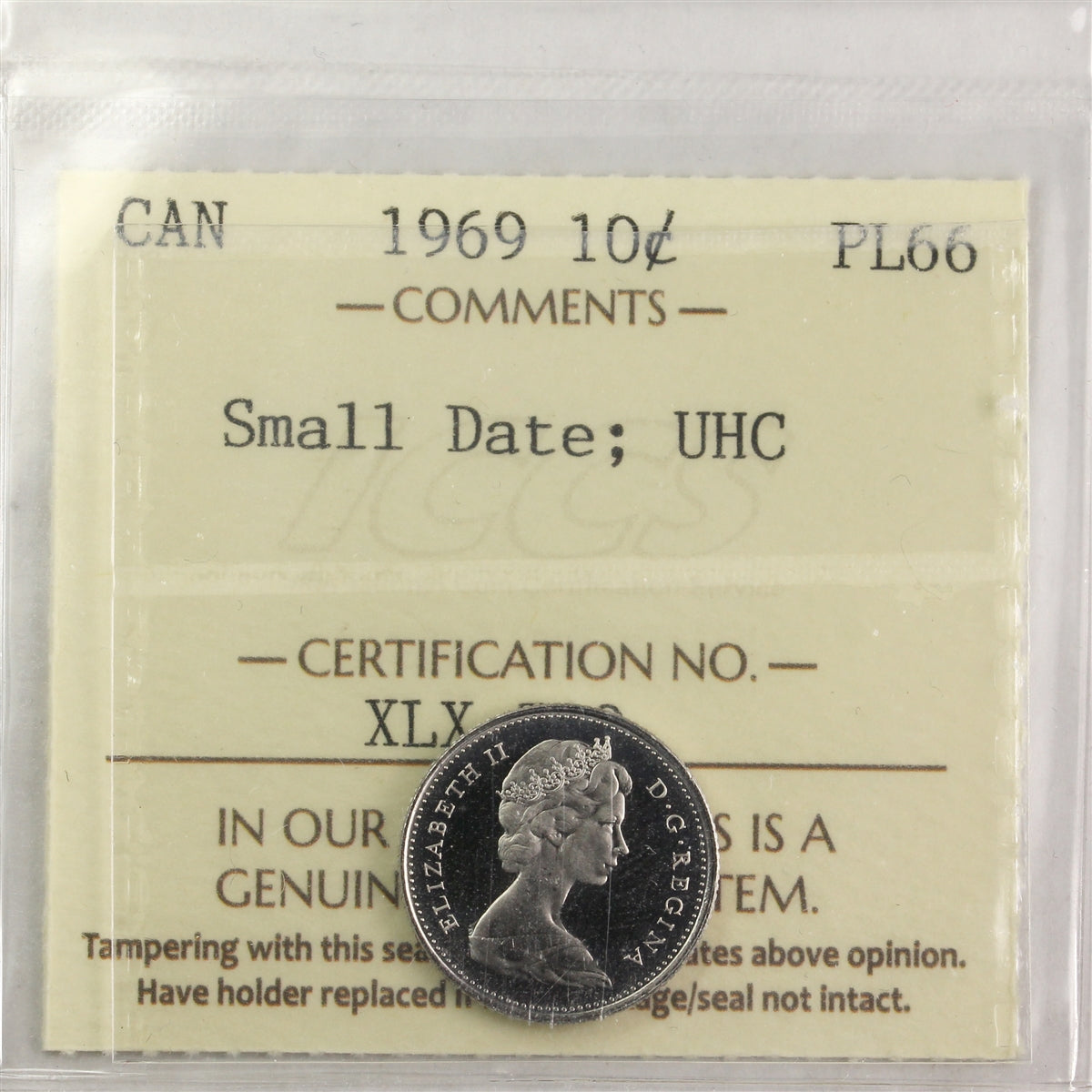 1969 Small Date Canada 10-cents ICCS Certified PL-66 Ultra Heavy Cameo