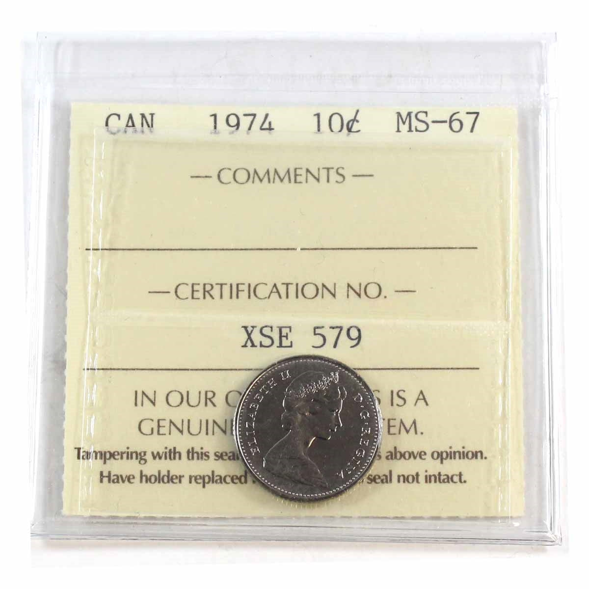 1974 Canada 10-cents ICCS Certified MS67