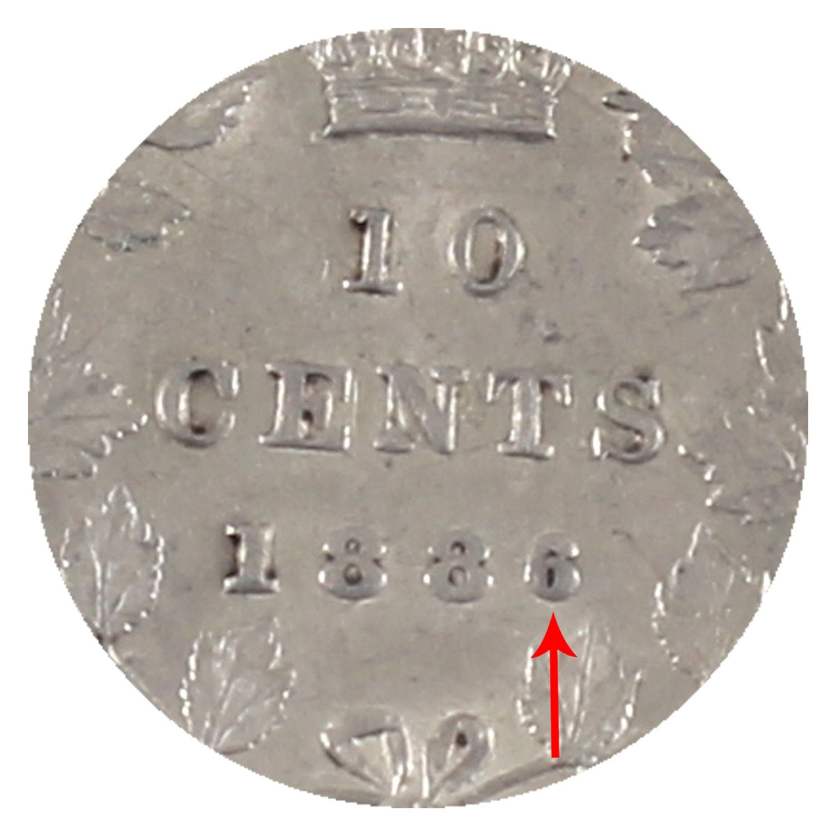 1886 Small 6, Obv. 5 Canada 10-cents ICCS Certified AU50