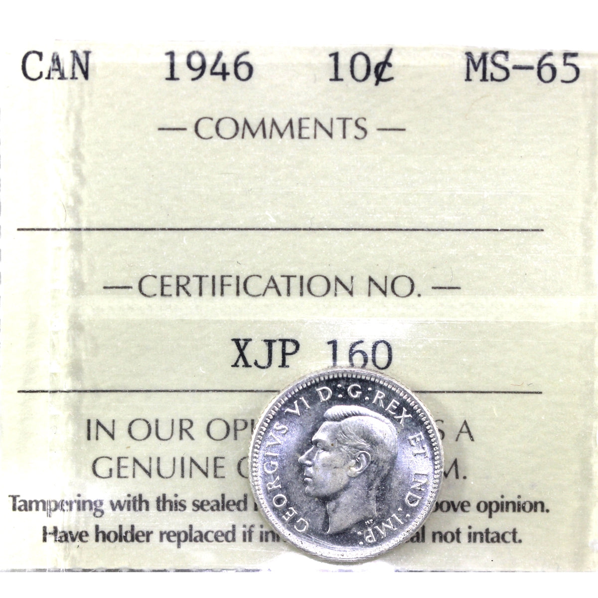 1946 Canada 10-cents ICCS Certified MS-65