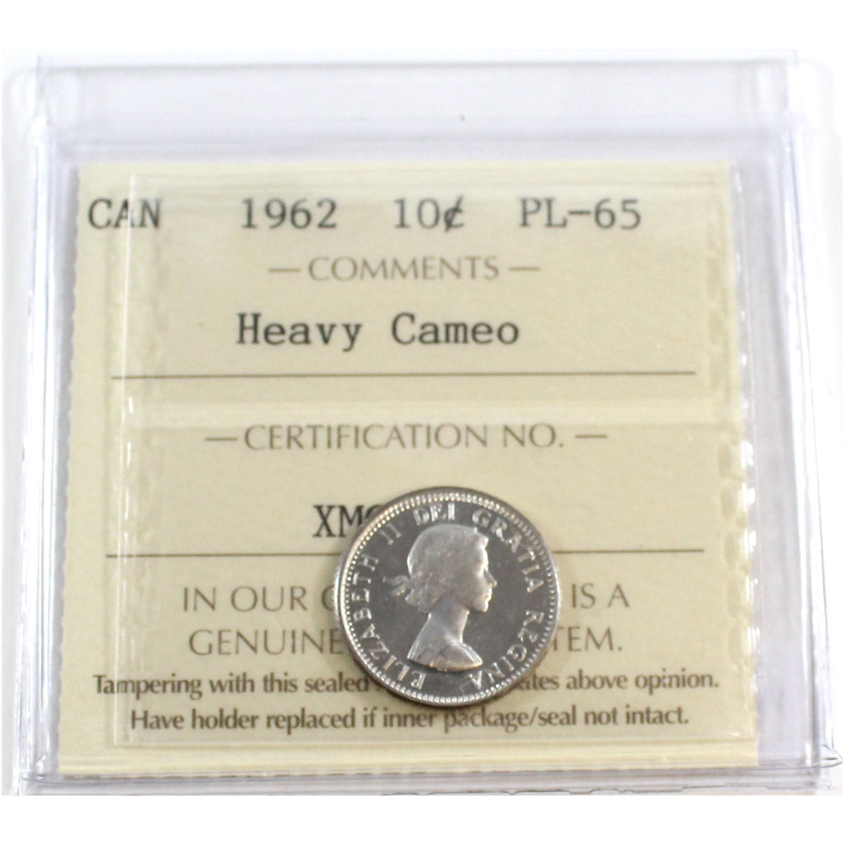 1962 Canada 10-cents ICCS Certified PL65 Heavy Cameo