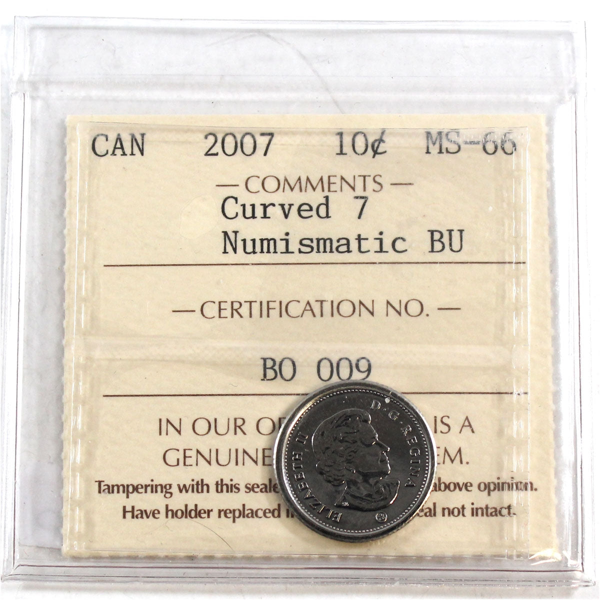 2007 Curved 7 Canada 10-cents ICCS Certified MS-66 NBU