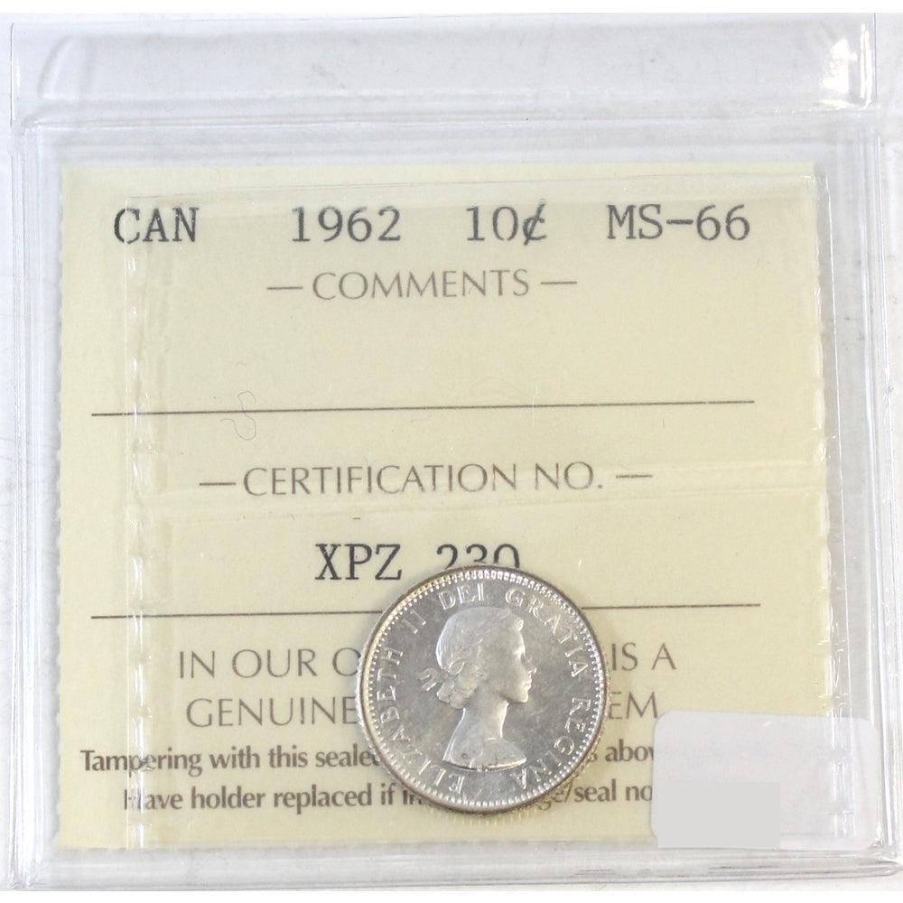 1962 Canada 10-cents ICCS Certified MS66