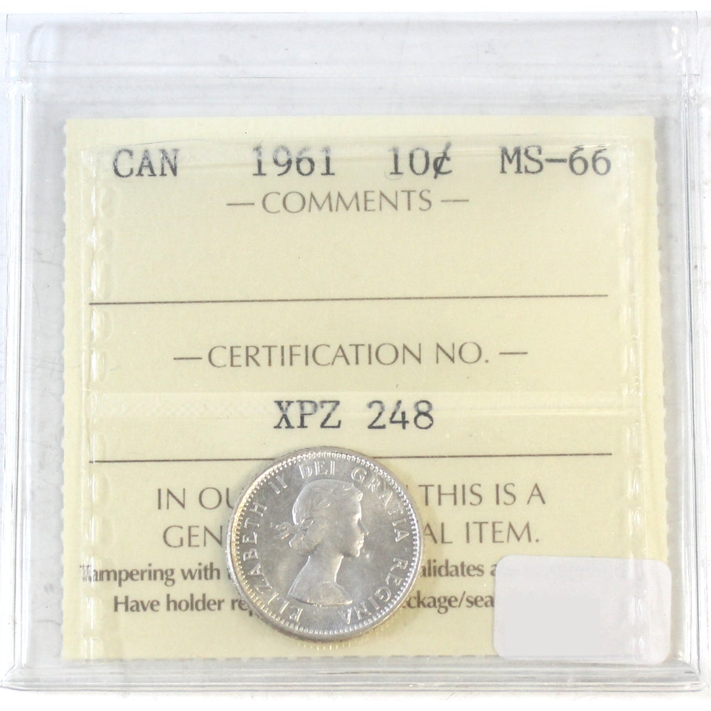 1961 Canada 10-cents ICCS Certified MS66