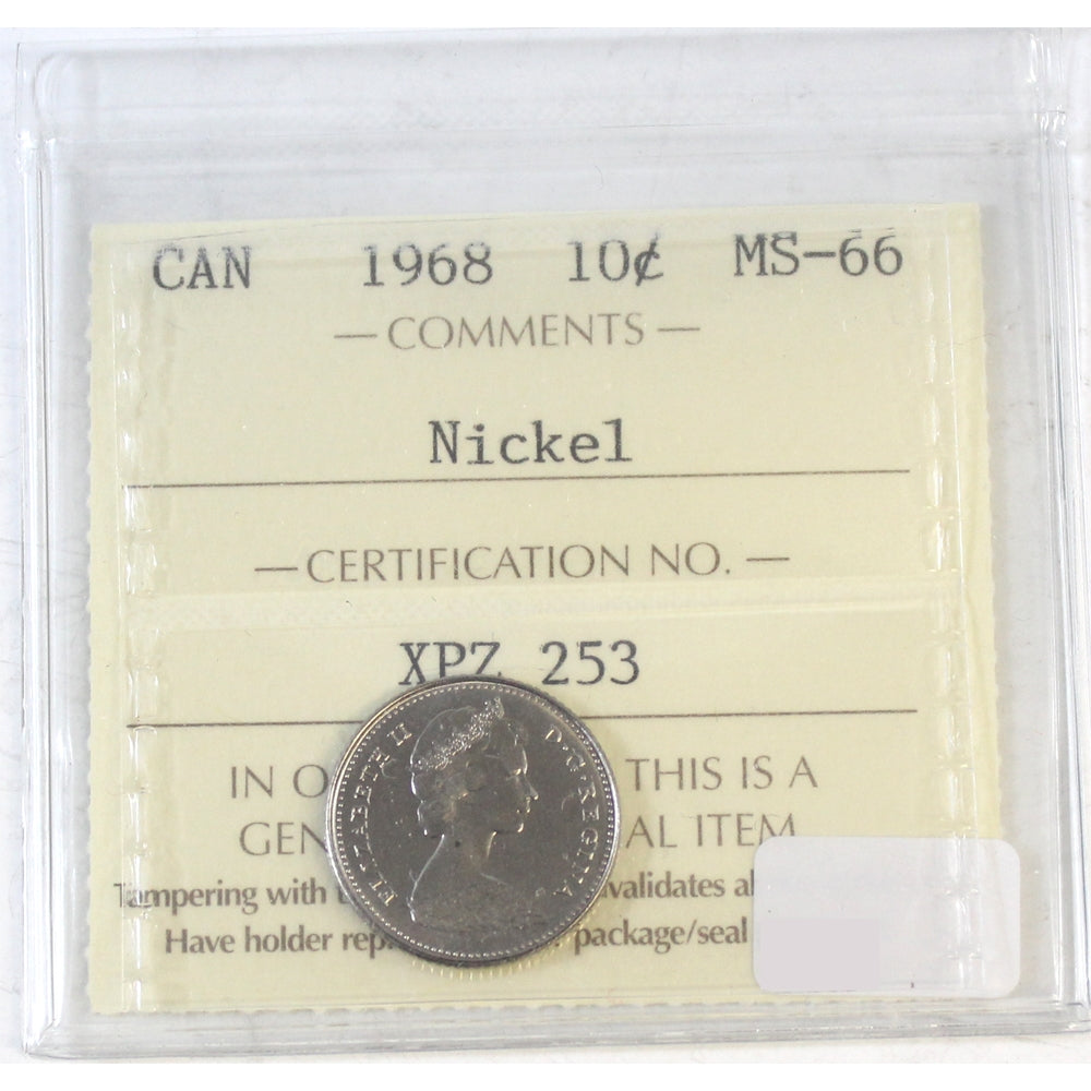 1968 Nickel Canada 10-cents ICCS Certified MS66