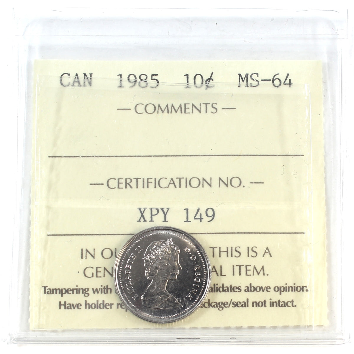 1985 Canada 10-cents ICCS Certified MS-64