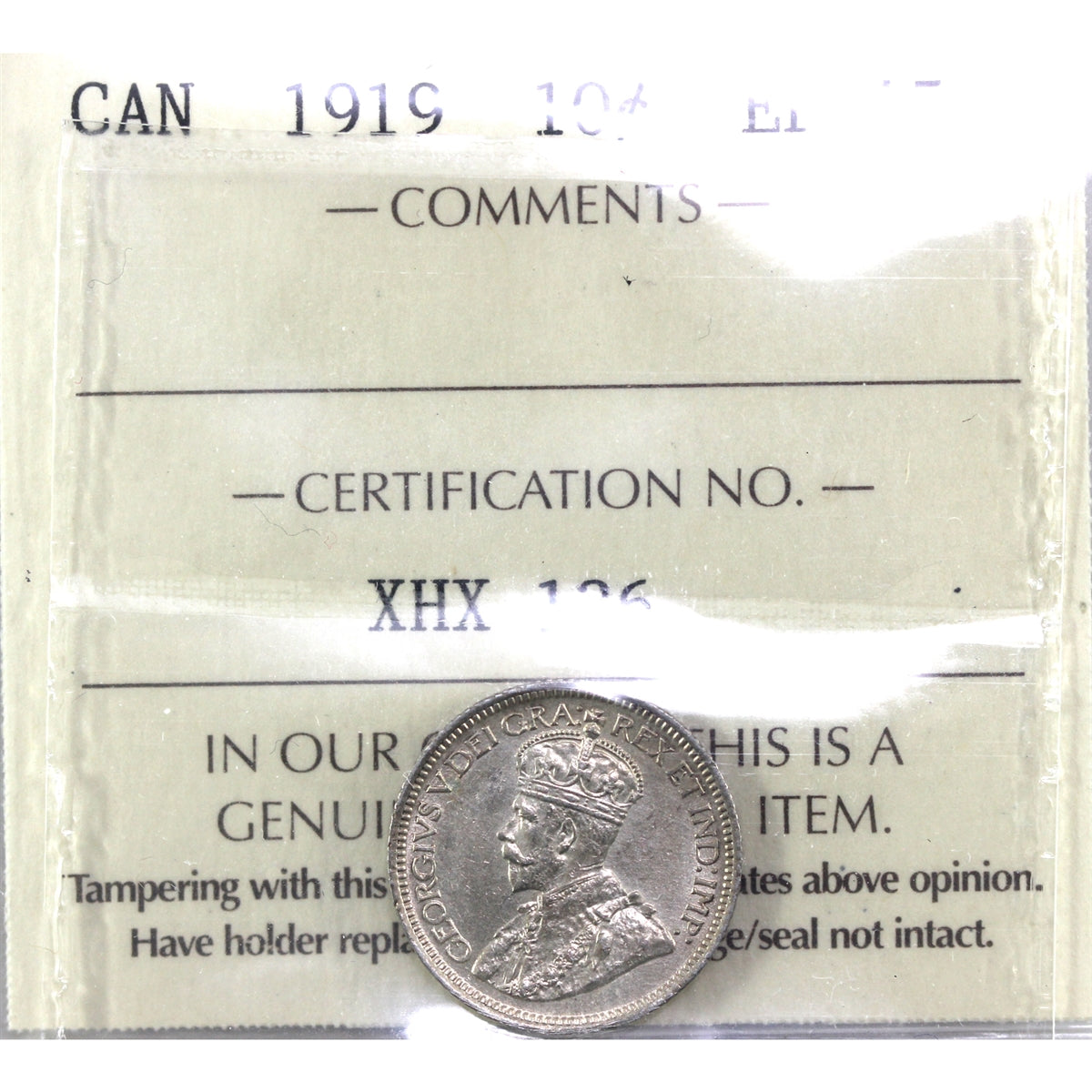 1919 Canada 10-cents ICCS Certified EF45