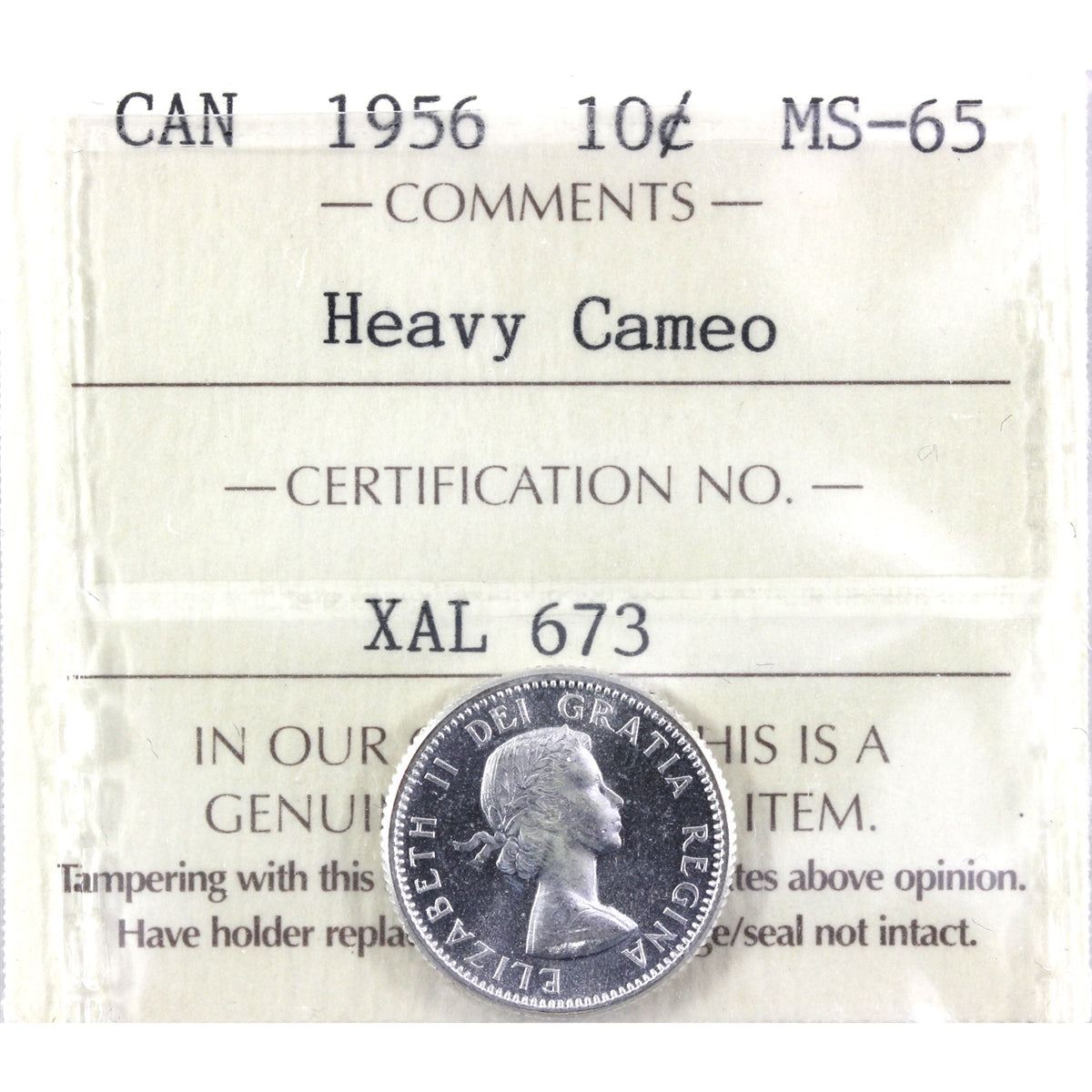 1956 Canada 10-cents ICCS Certified MS65 Heavy Cameo
