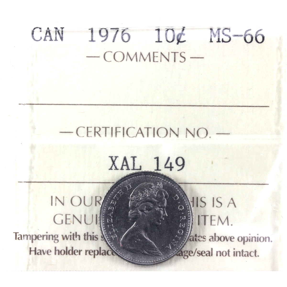 1976 Canada 10-cents ICCS Certified MS66