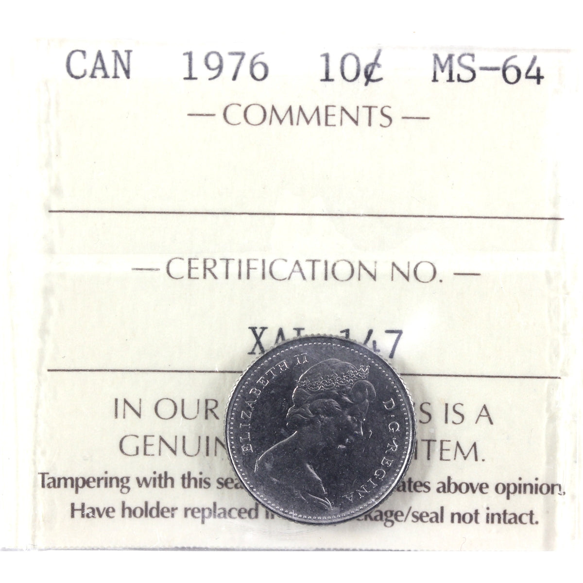 1976 Canada 10-cents ICCS Certified MS64