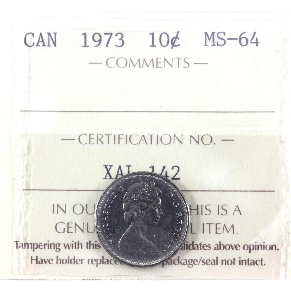 1973 Canada 10-cents ICCS Certified MS64