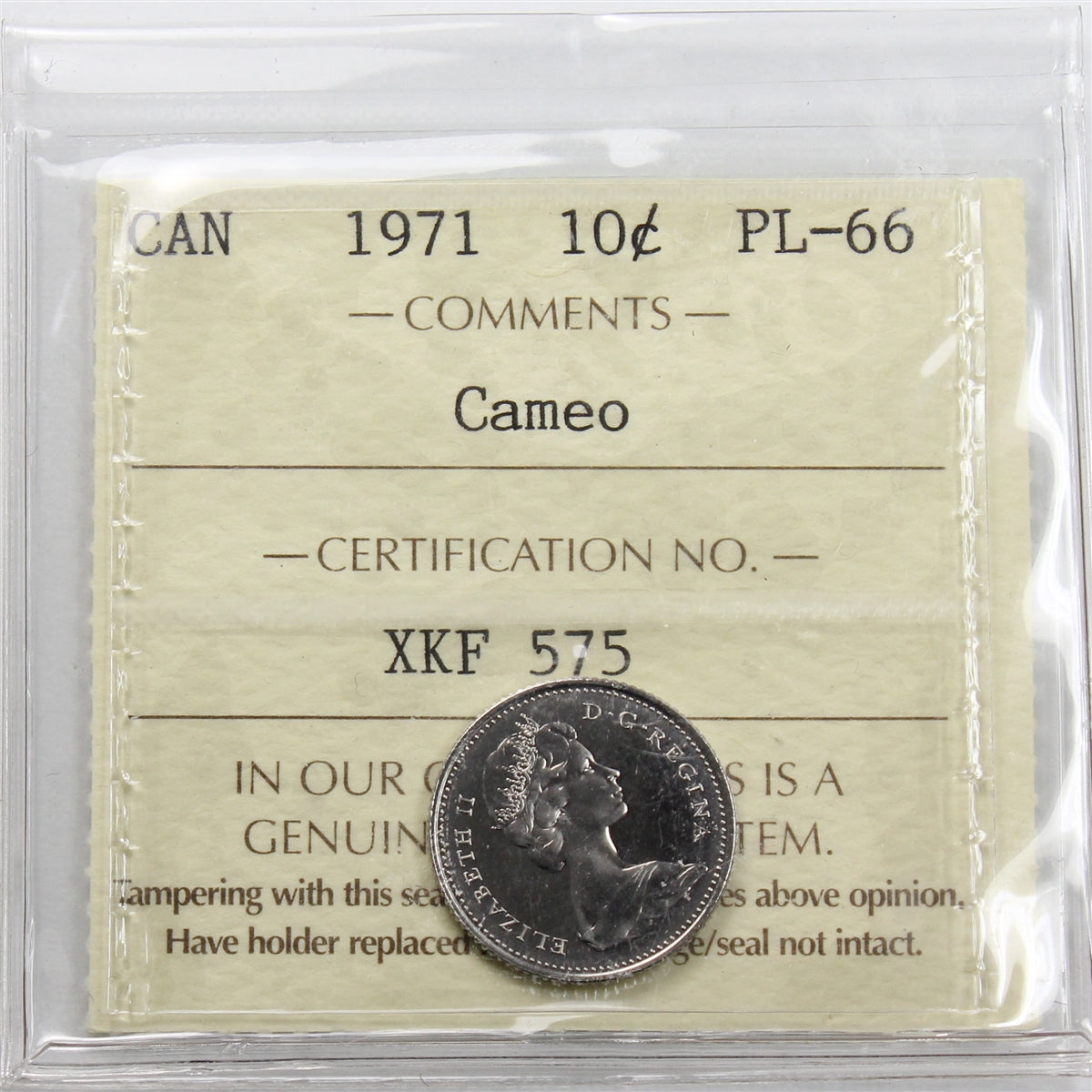 1971 Canada 10-cents ICCS Certified PL66 Cameo