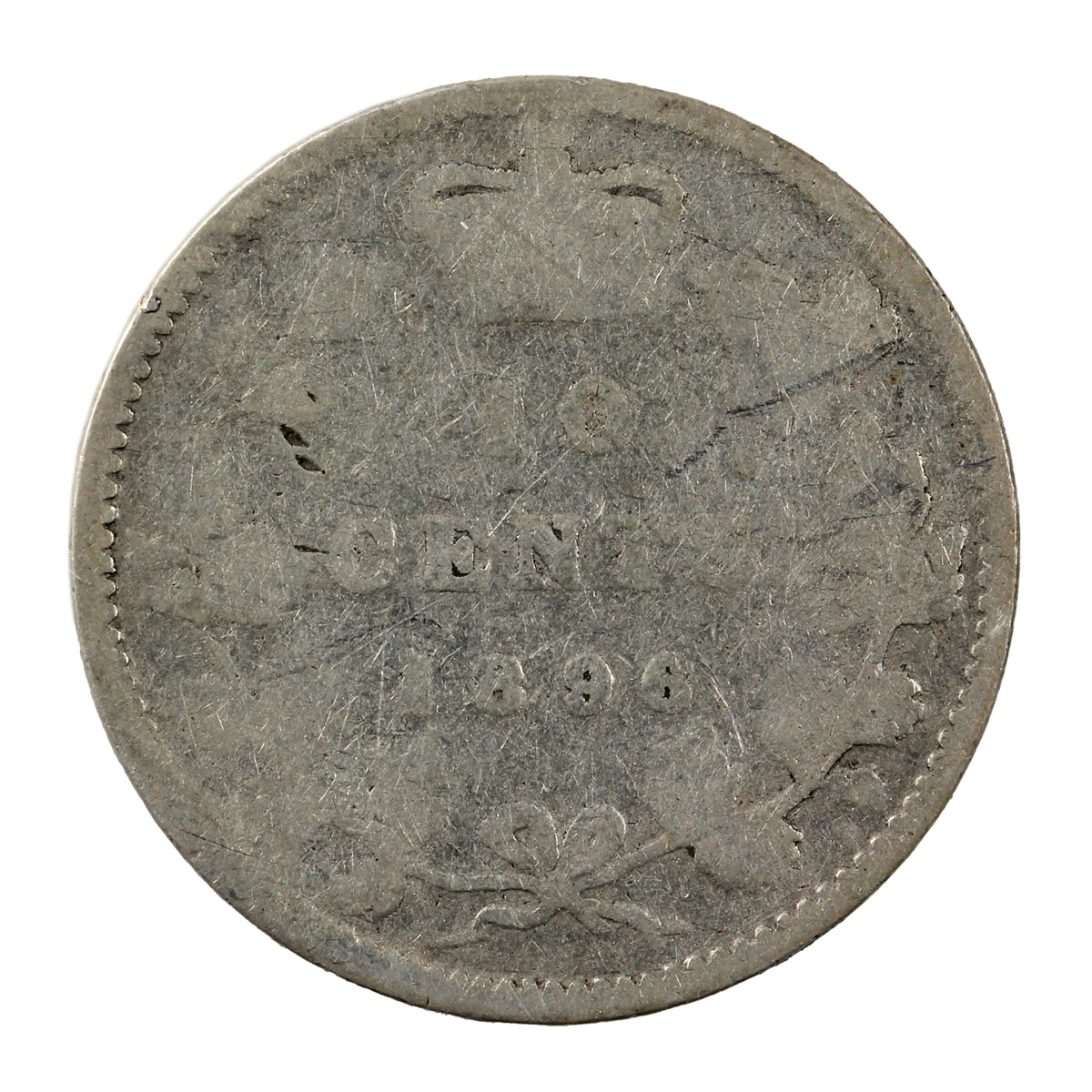 1896 Obv. 5 Canada 10-cents About Good (AG3)