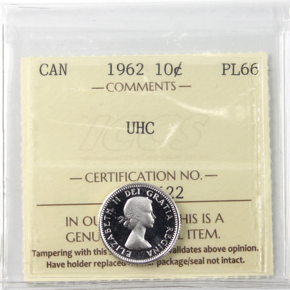 1962 Canada 10-cents ICCS Certified PL66 Ultra Heavy Cameo