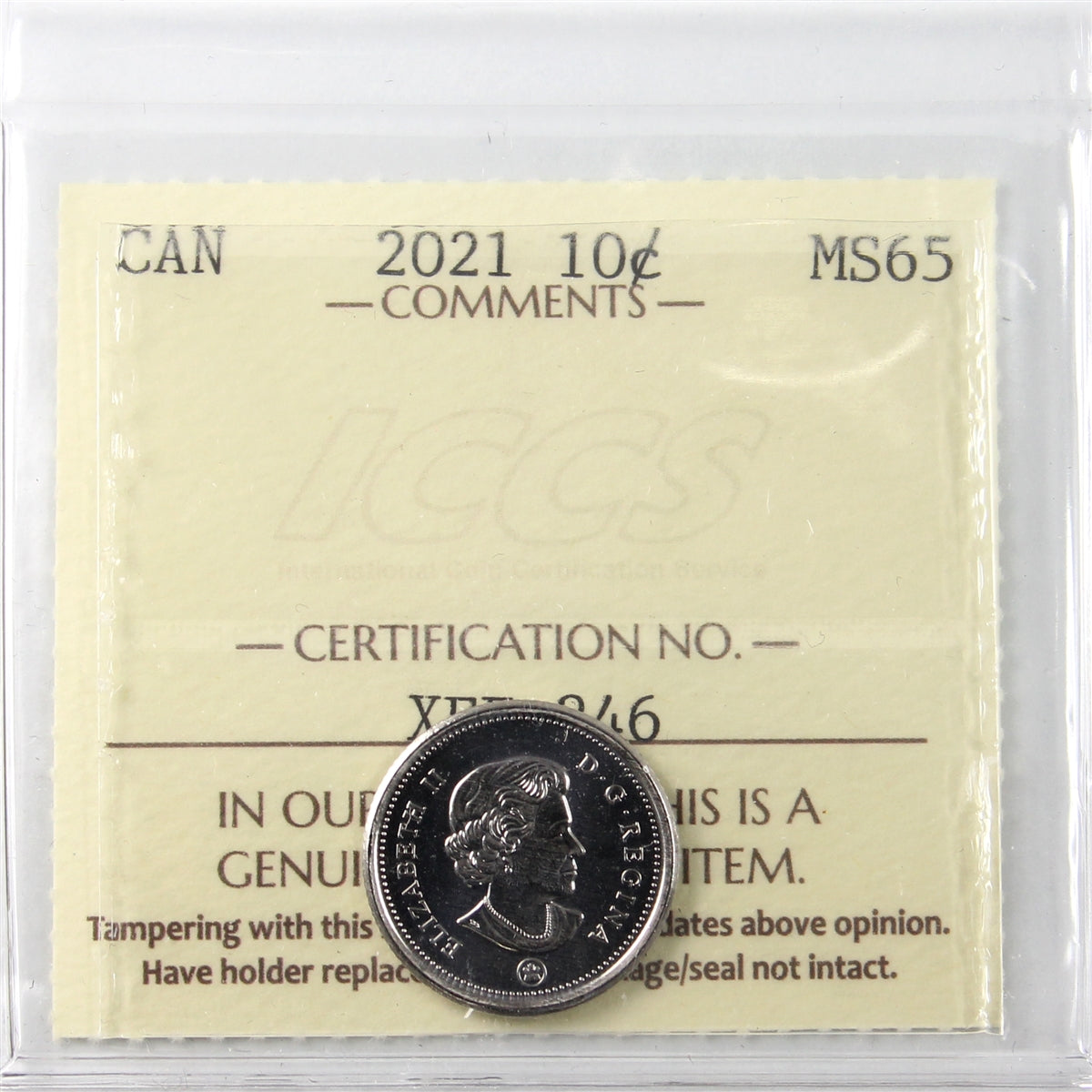 2021 Canada 10-cents ICCS Certified MS65