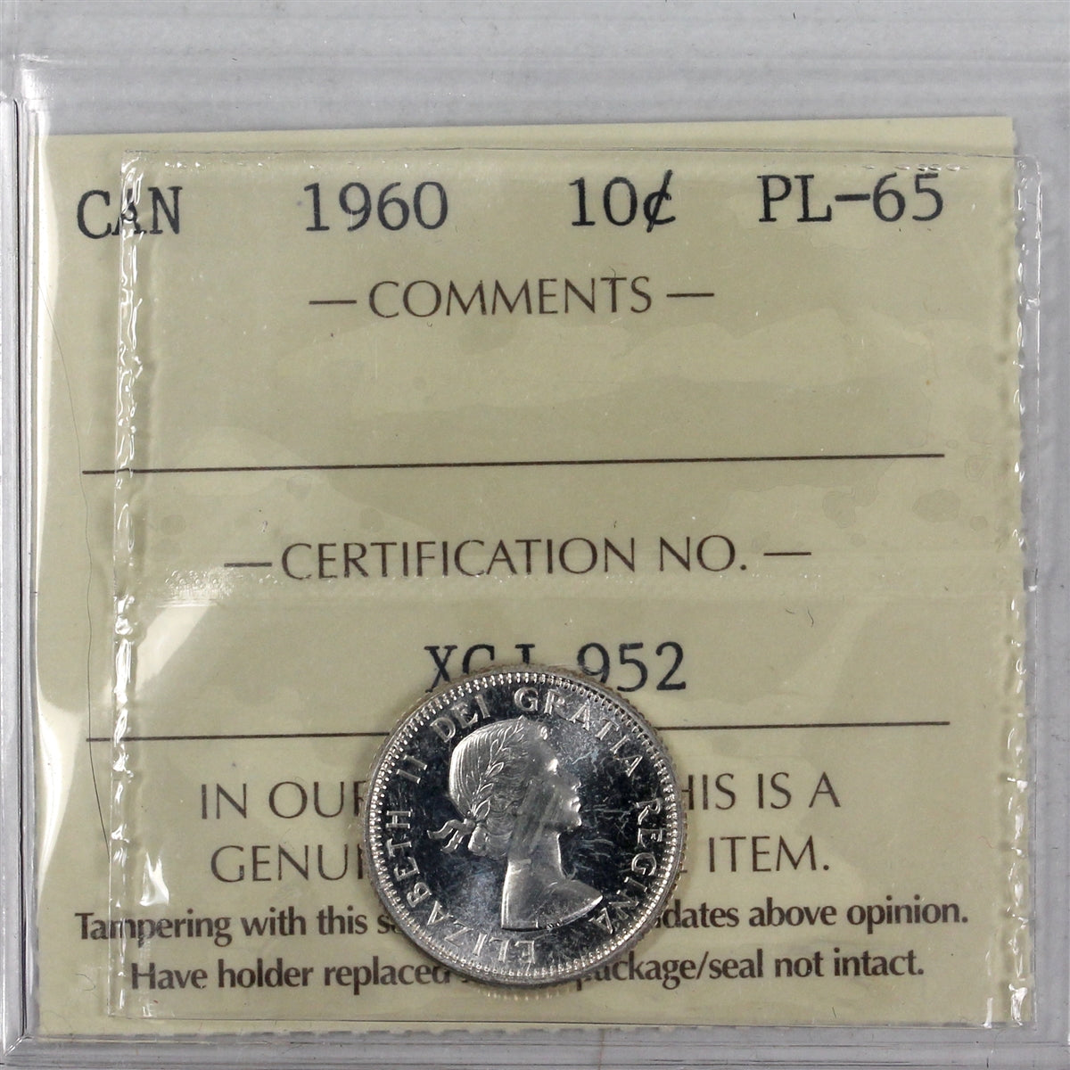 1960 Canada 10-cents ICCS Certified PL65