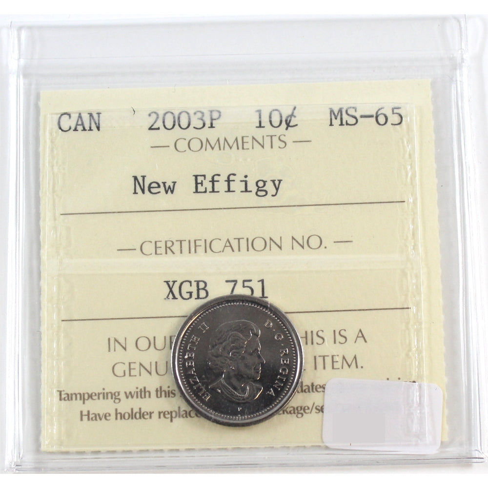 2003P New Effigy Canada 10-cents ICCS Certified MS65