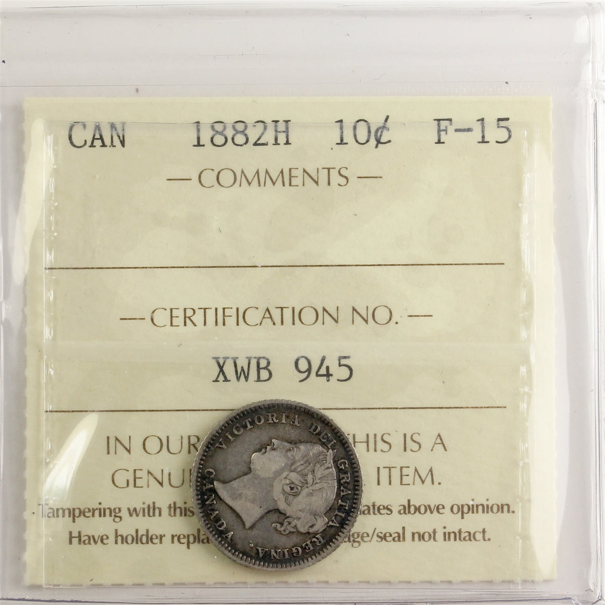 1882H Canada 10-cents ICCS Certified F15