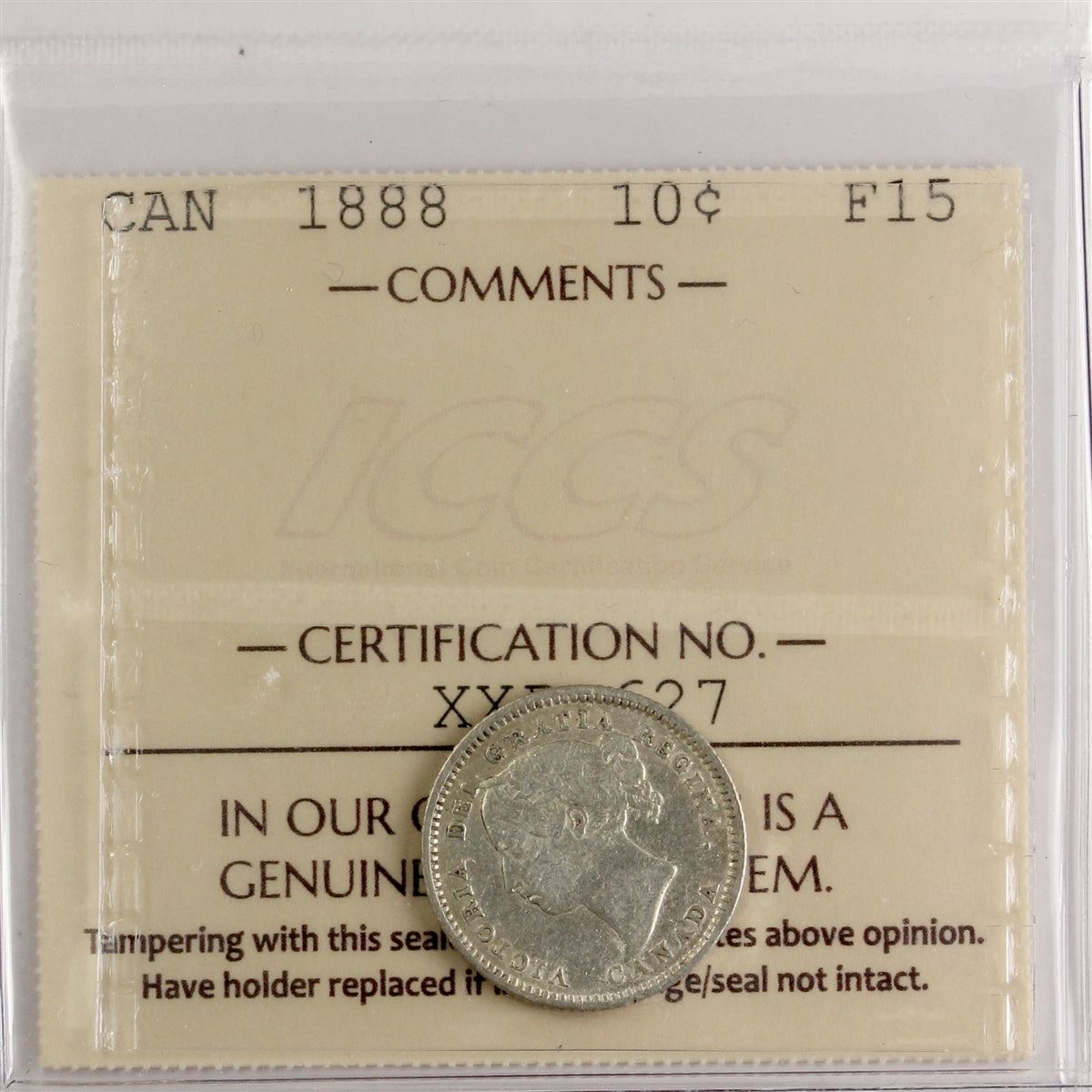 1888 Canada 10-cents ICCS Certified F15
