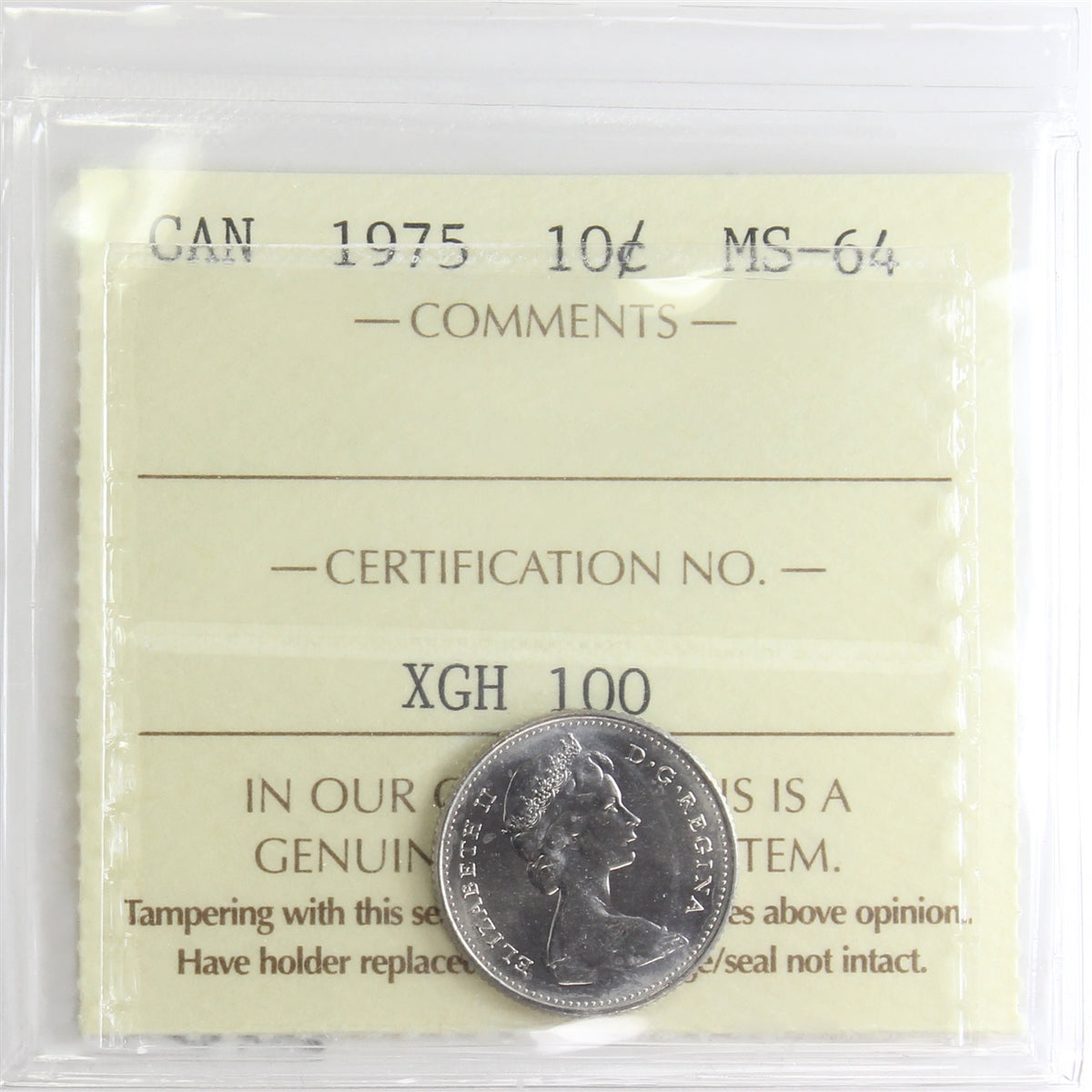 1975 Canada 10-cents ICCS Certified MS64