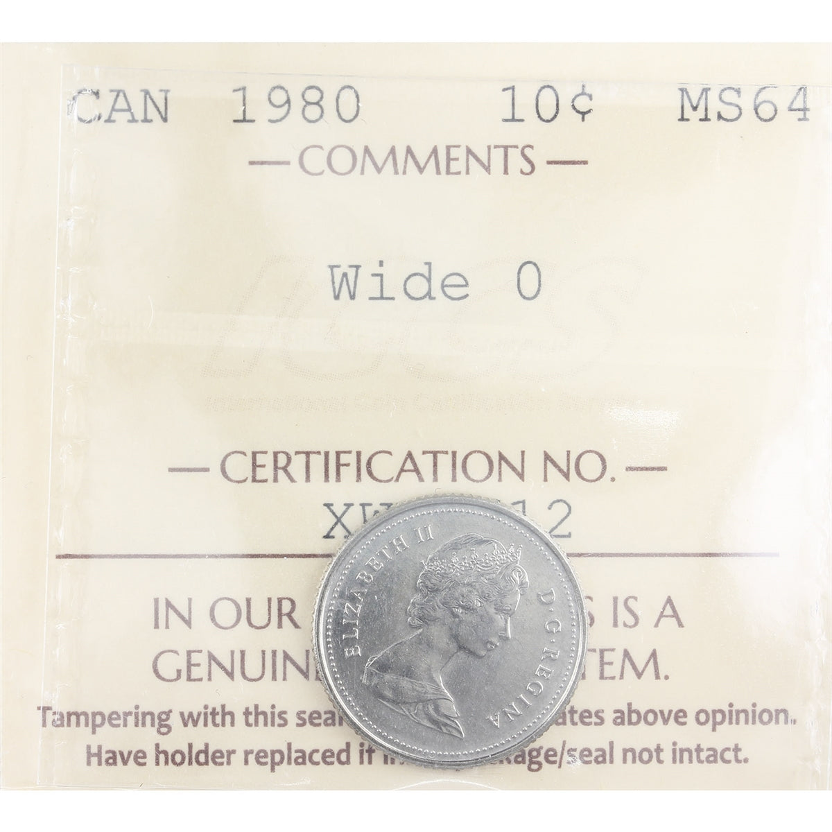 1980 Wide O Canada 10-cents ICCS Certified MS64