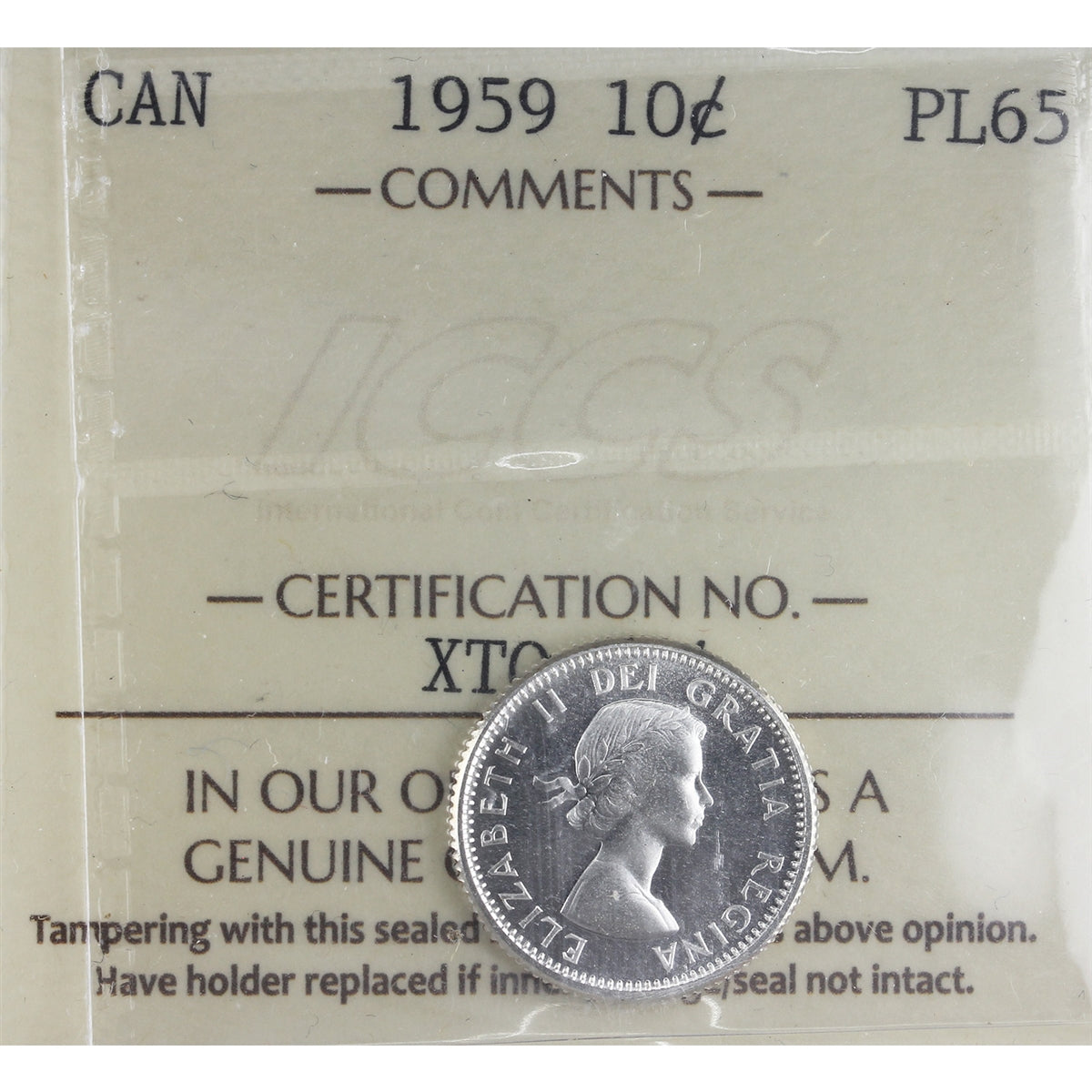 1959 Canada 10-cents ICCS Certified PL65