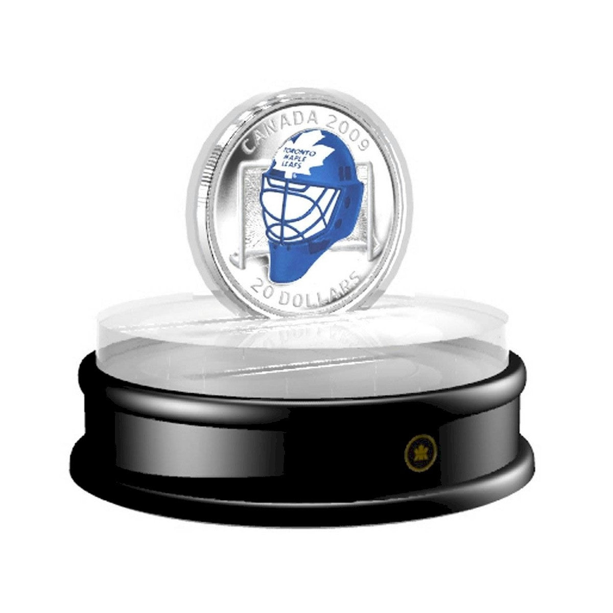 2009 Canada $20 Toronto Maple Leafs NHL Goalie Mask & Acrylic Stand Sterling Silver