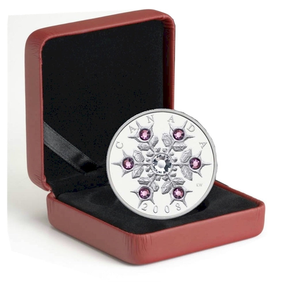 2008 Canada $20 Amethyst Crystal Snowflake Fine Silver