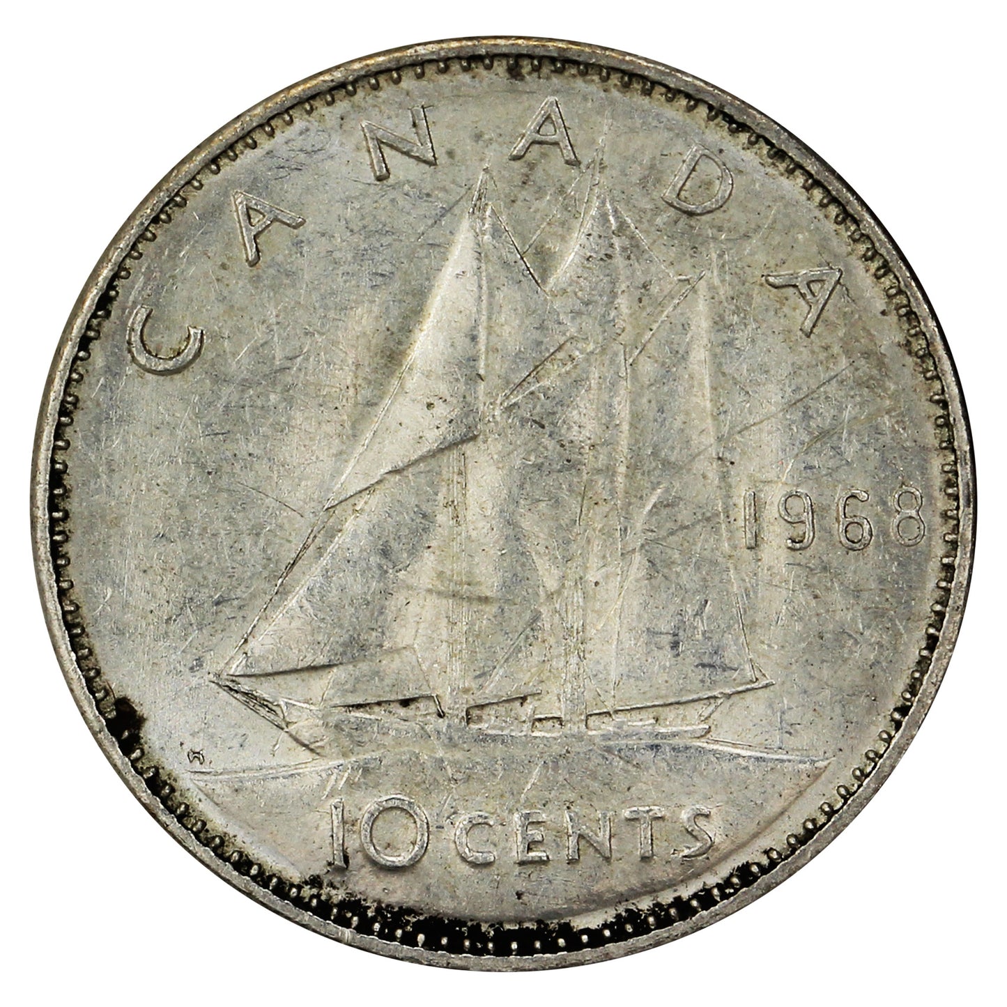 1968 Silver Canada 10-cents Circulated
