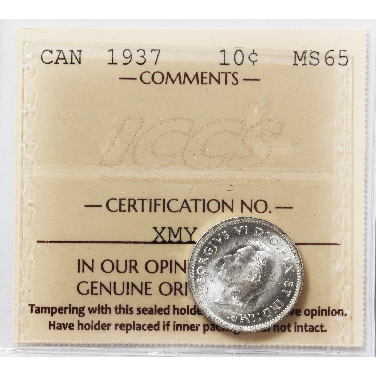 1937 Canada 10-cents ICCS Certified MS65