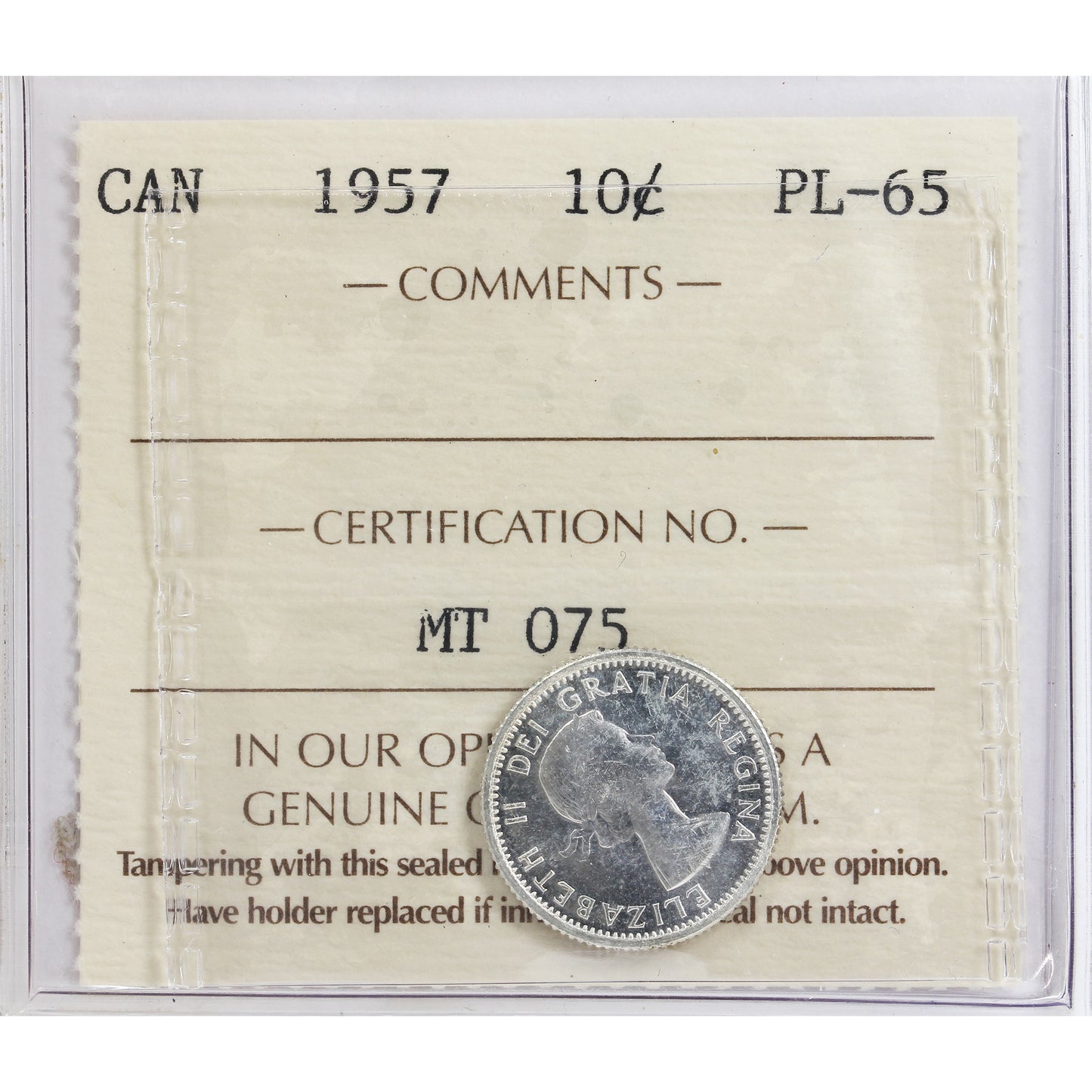 1957 Canada 10-cents ICCS Certified PL-65