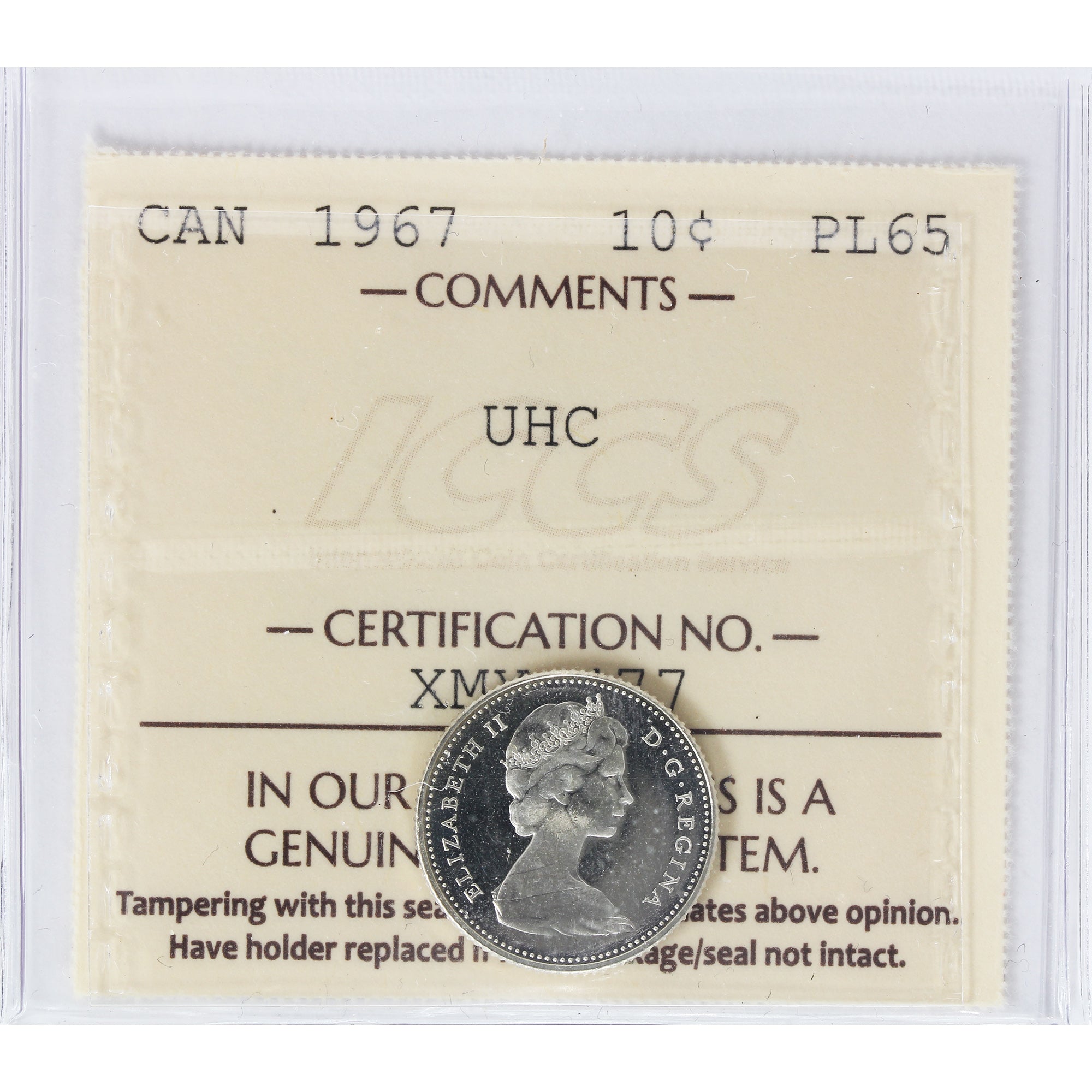1967 Canada 10-cents ICCS Certified PL65 Ultra Heavy Cameo